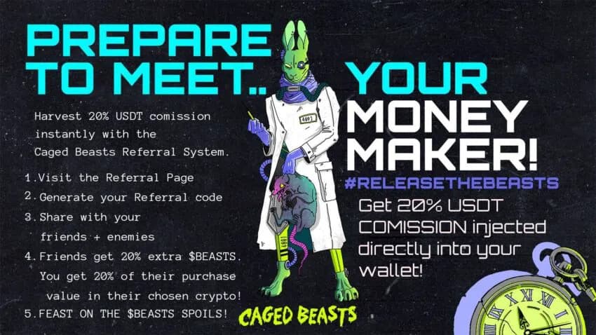 Ingresos pasivos con Caged Beasts: 20% de bonificación USDT, BTC y ETH
