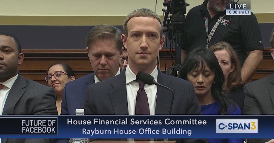 Mark Zuckerberg at a hearing before the US Congress on the Libra project