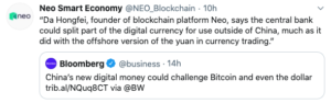 Tuit sobre CNBC Chino del CEO de Neo
