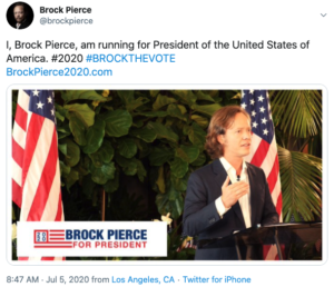 Tuit Brock Pierce presidencia EEUU