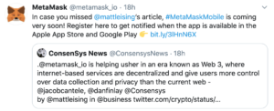 Tuit Metamask lanzamiento 2020