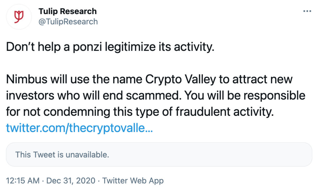 Nimbus esquema ponzi Crypto Valley