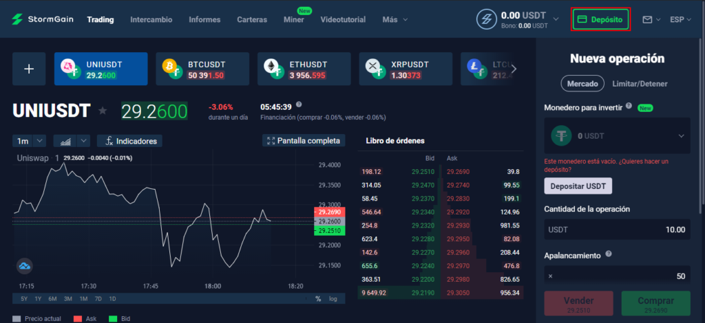 orden de compra StormGain depósito