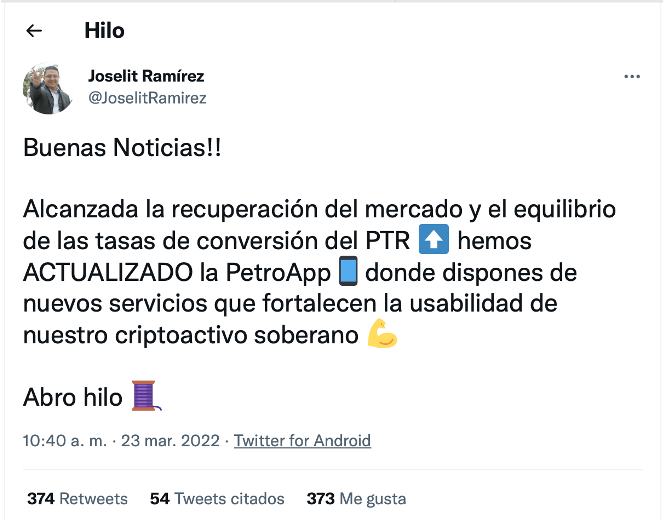 PetroApp Twitter Joselit Ramírez
