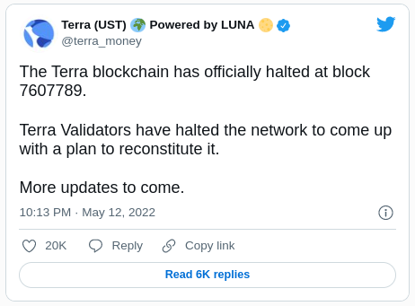 La blockchain Terra se detiene
