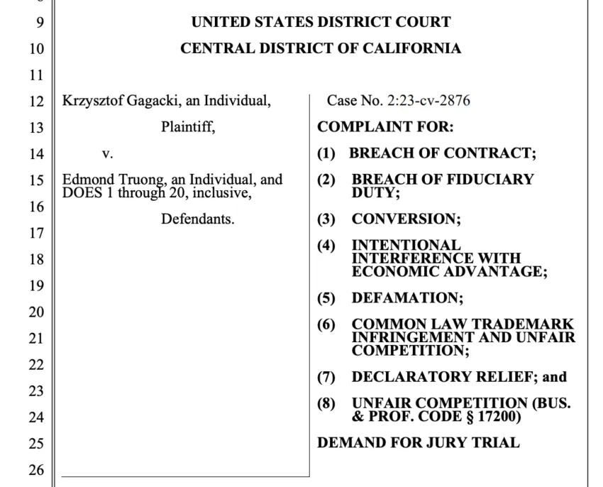 Gagacki's lawsuit against Truong.