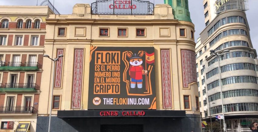 Publicidad de Floki Inu en el pleno centro de Madrid. ¿Son los memecoins una buena representación del sector de las criptomonedas?