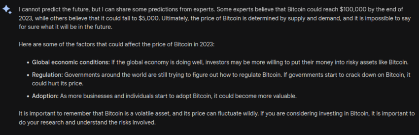 Predicción del precio de Bitcoin  - Discusión con Bard