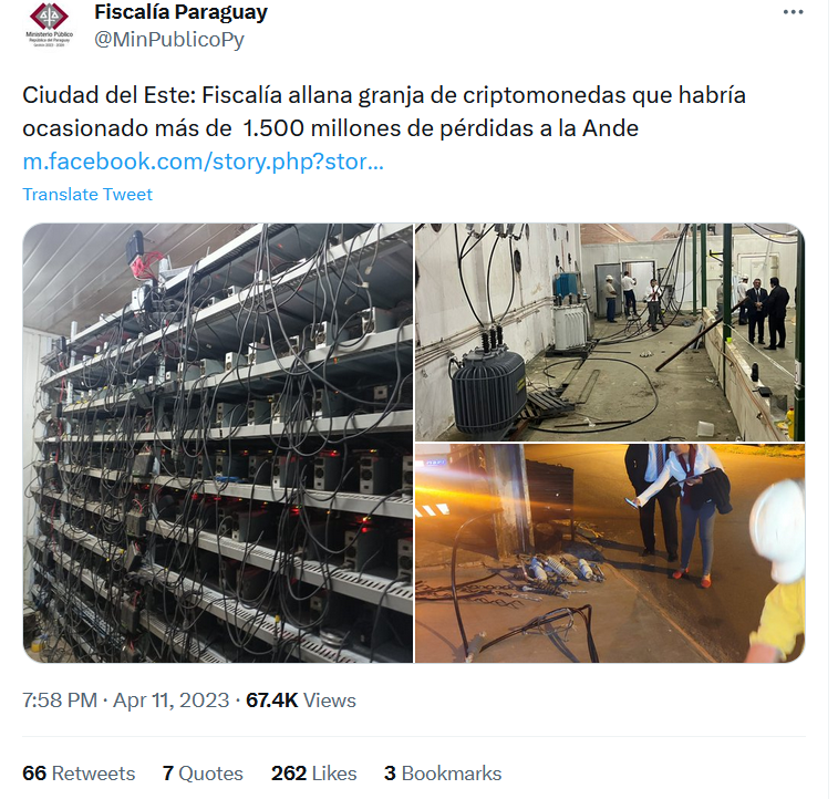 Recientemente, la fiscalía paraguaya allanó una granja clandestina que ocasionó pérdidas millonarias a la administración eléctrica.