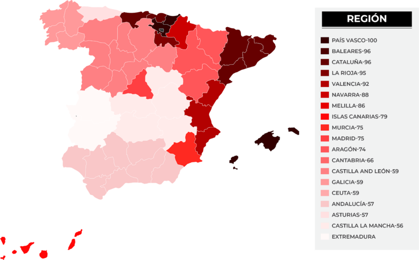 Mapa de adopción cripto en España.