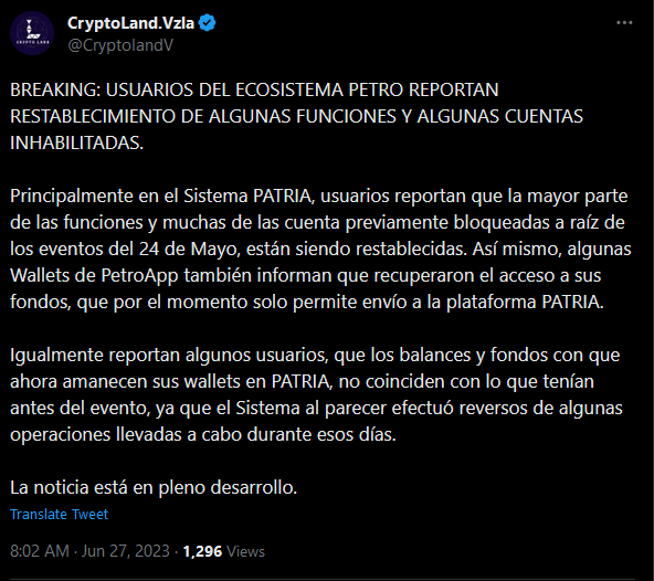 Twitter petro criptomoneda venezuela