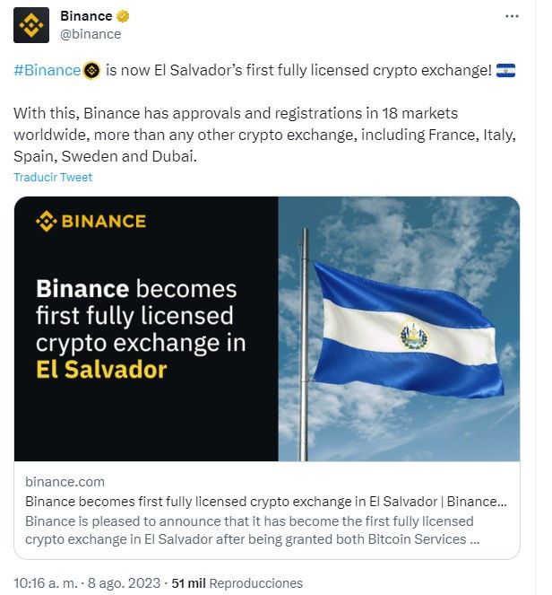 Binance-Lizenz Tweet El Salvador