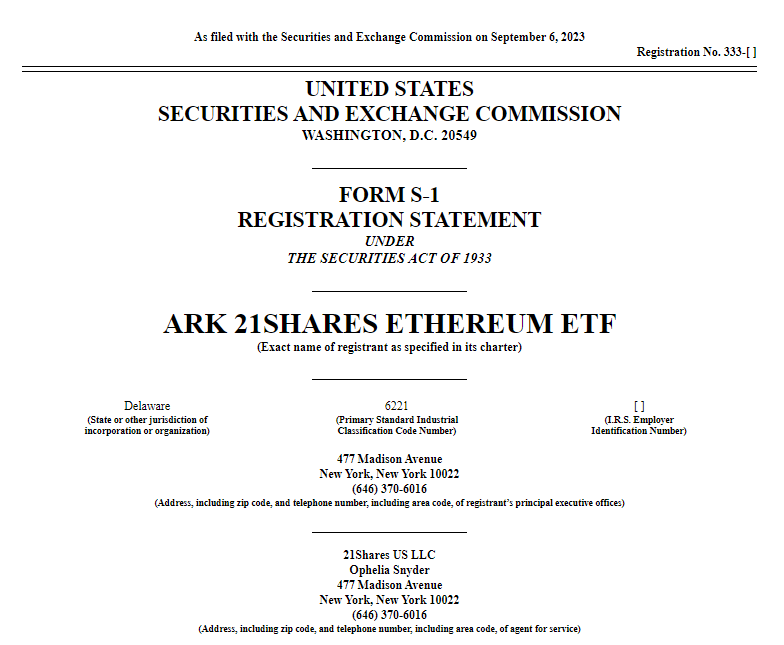 Ark Invest presenta solicitud de un ETF spot de Ethereum