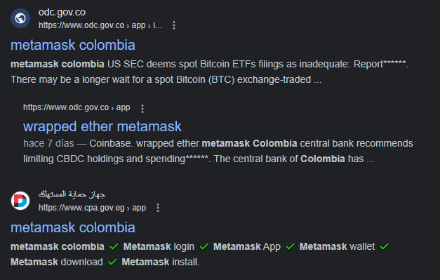 Portales "gubernamentales" de Colombia refirigen a links falsos de MetaMask