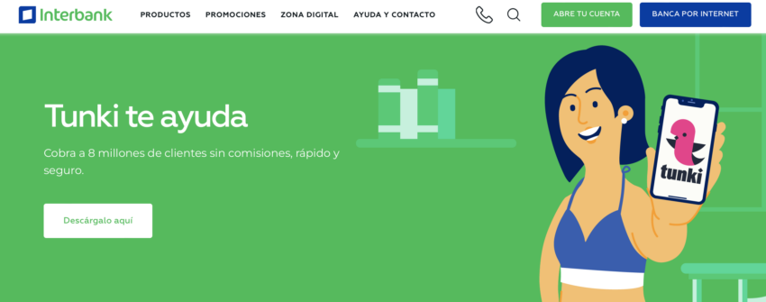 Interfaz de la billetera digital Tunki, que opera en Perú. 