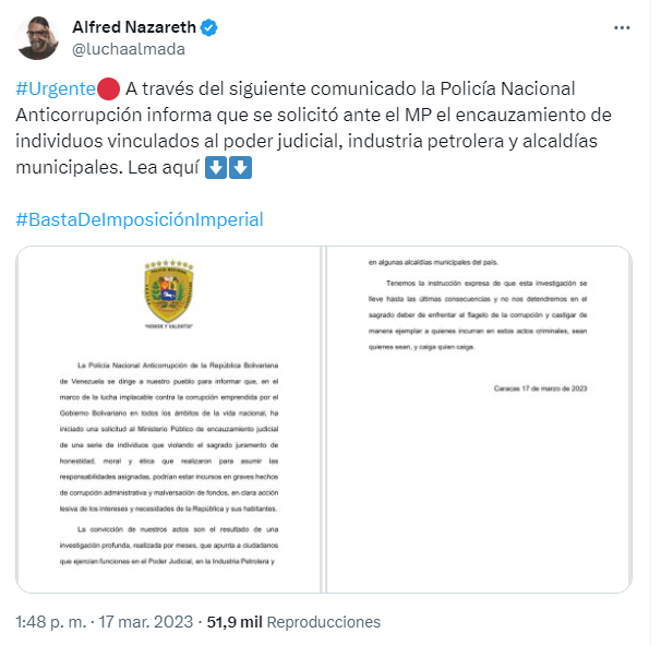 Reportes que anunciaban la detención de funcionarios del gobierno venezolano. 
