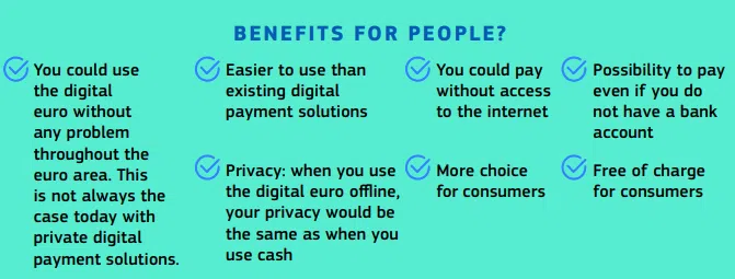 Beneficios del euro digital sugeridos para los ciudadanos. Fuente: Comisión Europea