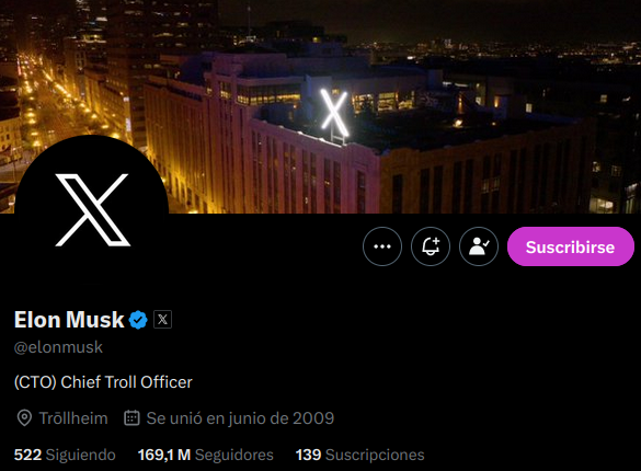 Elon Musk cambió su bio en X a "(CTO) Chief Troll Officer"