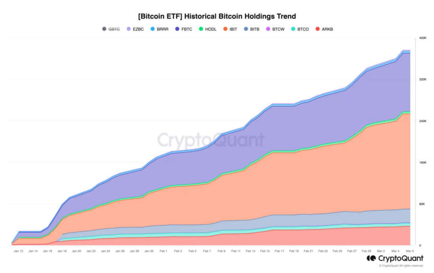 Tenencias de Bitcoin desde los ETF al contado. 