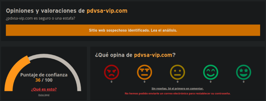 Valoración del portal PDVSA-VIP